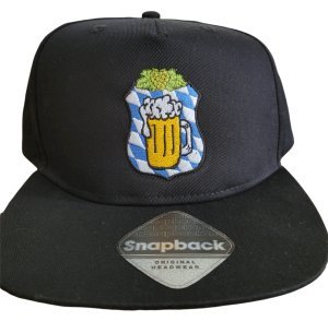 Schwarze Snapback-Cap mit mehrfarbig gesticktem Wappen